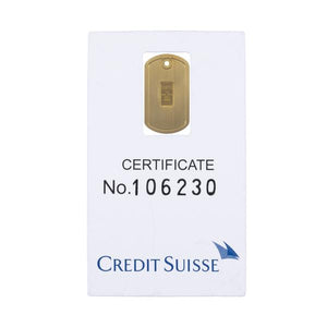 Dog tag gold tone with Credit Suisse 1.0 gm ingot - NBI Enterprise