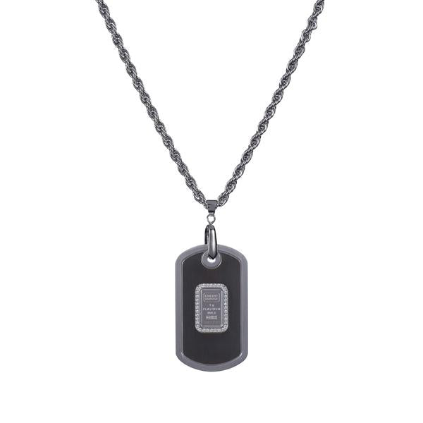 Dog tag stainless steel/black with Credit Suisse 1.0 gm platinum ingot - NBI Enterprise