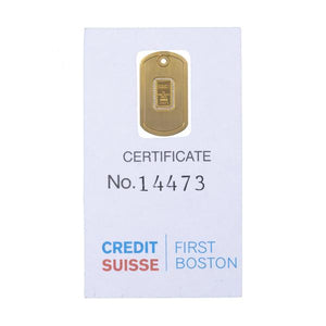 Dog tag gold tone with Credit Suisse 1.0 gm gold ingot - NBI Enterprise