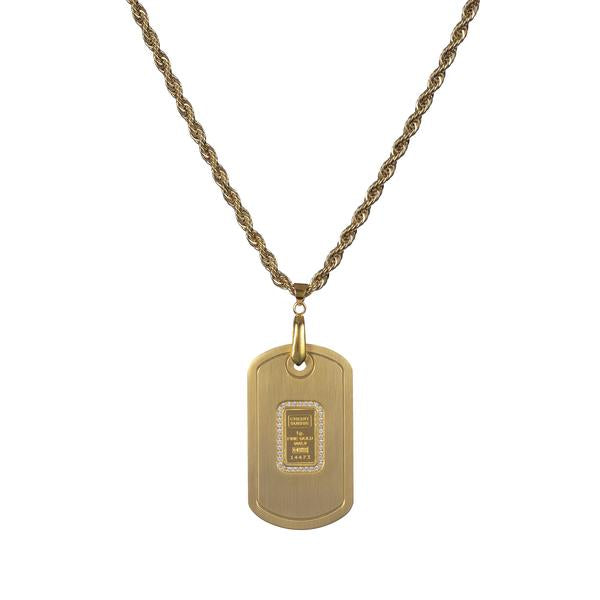 Dog tag gold tone with Credit Suisse 1.0 gm gold ingot - NBI Enterprise